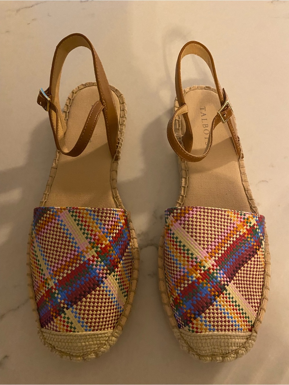 Talbots 8 1/2 IZZY D'ORSAY ESPADRILLES RAFFIA Plaid Shoes Like New Coastal Boho